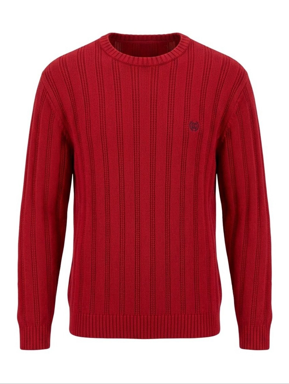 Chaps Red Crewneck Sweater with Ribbed Texture